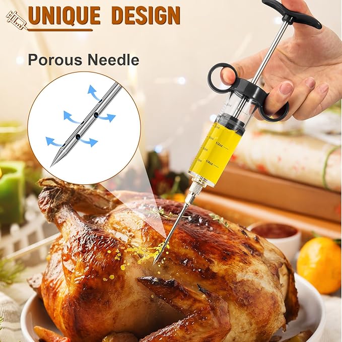 Turkey Injector, Meat Injector Syringe - 3 Marinade for BBQ Grill, 1OZ /30ML Injector Syringe, Handle MeatInjector for Smoking, Flavor Injector for Meat with Oil Brush & Cleaning Brush Black