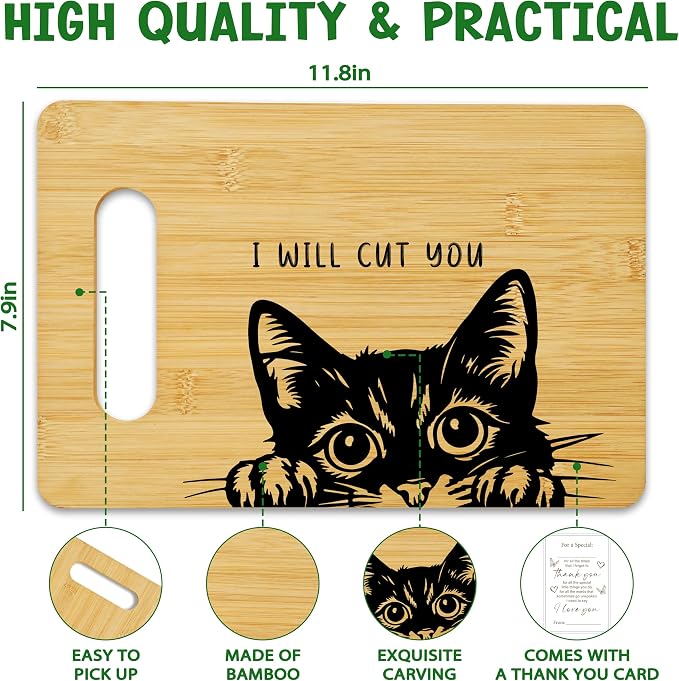 Funny Black Cat Cutting Board-I Will Cut You, Charcuterie Board for Kitchen Decor, House Warming Gifts for Cat Lovers Couples Friends -06