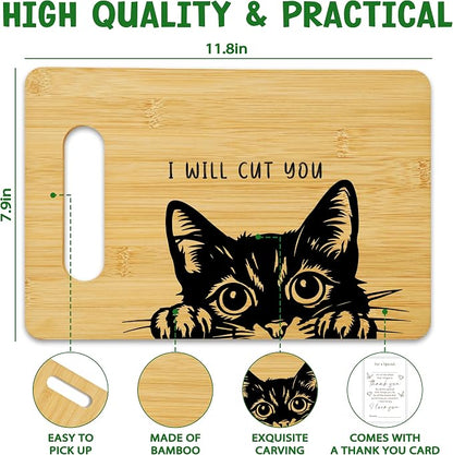 Funny Black Cat Cutting Board-I Will Cut You, Charcuterie Board for Kitchen Decor, House Warming Gifts for Cat Lovers Couples Friends -06