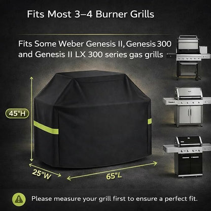 Grill Cover - 65 Inch Heavy Duty BBQ Grill Cover for Outdoor Grill, Waterproof, UV, Fade & Tear Resistant, Gas Grill Cover for Weber Charbroil Genesis Nexgrill and More