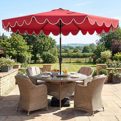 Tangkula 10 FT Patio Umbrella with Base Included, 2-Tiers Outdoor Scalloped Table Umbrella with 2 Sandbags, Tilt Adjustment, Crank, 8 Ribs for Market Backyard Pool Deck Beach Lawn