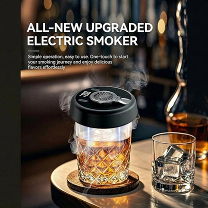 Electric Cocktail Smoker with LED Display – Rechargeable Whiskey Smoke Infuser for Drinks & Food – Includes 6 Wood Chips & Ice Mold – USB Powered Bar Tool for Home Bartenders
