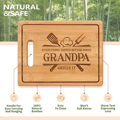 Fathers Day Grandpa Gifts, 11x8.5inch Engraved Bamboo Cutting Board, Best Christmas Birthday Gifts for Grandpa, Grandfather Present from Grandkids Grandchildren