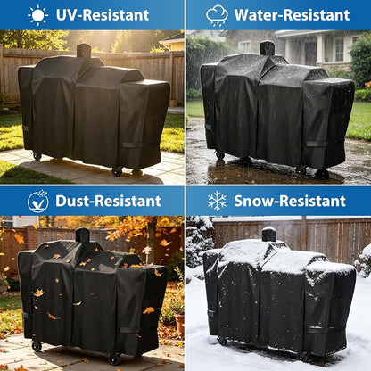 Grill Cover for Pit Boss PB1285KC Combo Grill, Waterproof Heavy Duty | Cover Fits Pit Boss PB1285KC KC Combo Platinum Series Wood Pellet & Gas Grill, 600D Outdoor BBQ Cover with Weather Protection