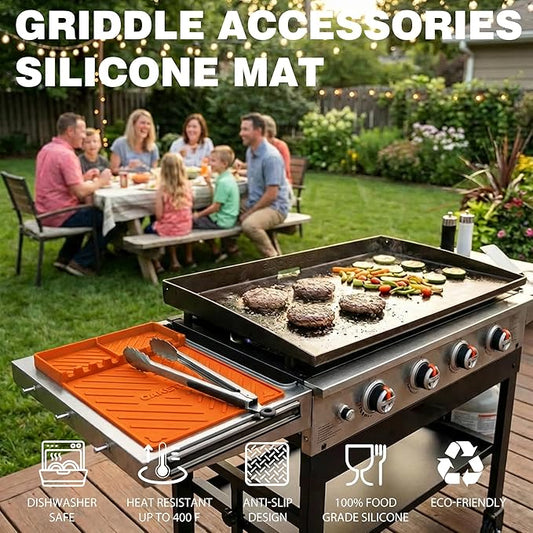 CAKETIME Silicone Grill Mats for Blackstone Griddle Accessories Baking Cooking Kitchen BBQ Must Haves Countertop Weber Traeger Stove Outdoor Camping Lawn Orange Father Dad Chef Men Gifts