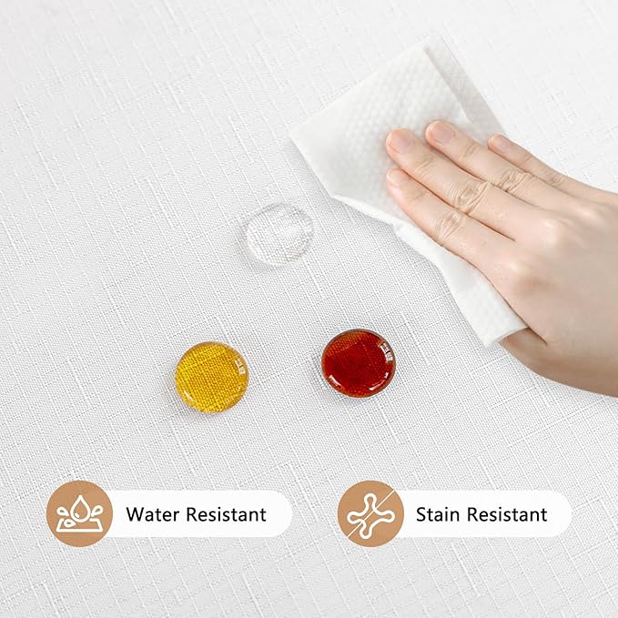 Seenus Textured White Cloth Tablecloth for 4ft Rectangle Table, Water Resistant & Spill Proof Table Cloth in 4-6 Seats Dining Room Kitchen Patio Outdoor Wedding Party, 52 x 70 Inch