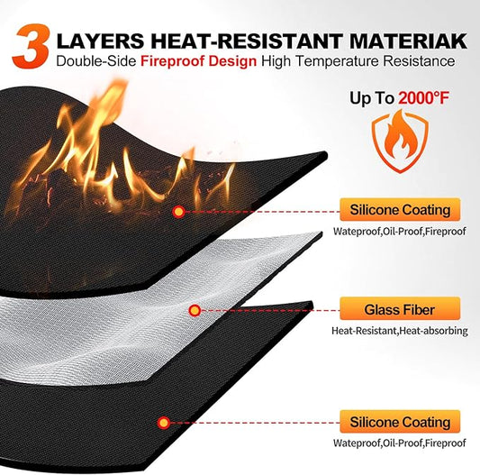 48" x 36" Grill Mats for Outdoor Grill, 2000°F Fireproof Under Grill Mat, Double-Sided Silicone Grill Pads for Deck Protector, Waterproof Oil-Proof BBQ Grill Matt for Fire Pit, Black