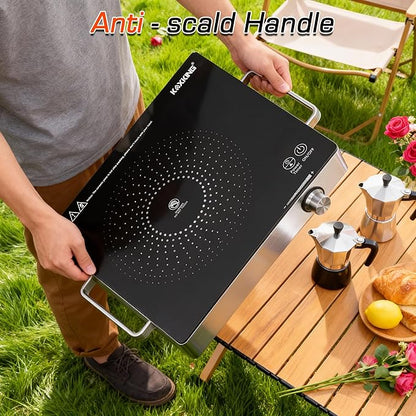 1500W Portable Infrared Hot Plate, Single Burner Electric Cooktop with Knob Control & 3-Hour Timer, Countertop Ceramic Burner with Handle, Works with All Cookware
