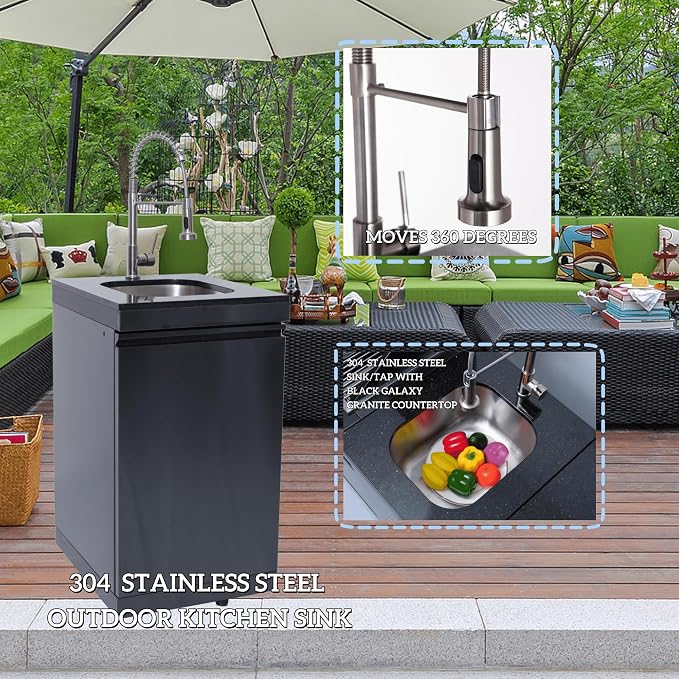 85" 6-Burner 85000 BTU Deluxe Outdoor Kitchen Island,304 Stainless Steel Modular Natural Gas BBQ Grill Combination With Storage Cabinet, Refrigerator and Sink (85"-Black, Natrual Gas)