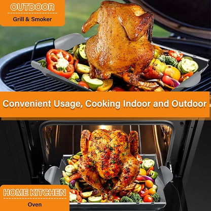 Upgraded Beer Can Chicken Holder for Grill Smoker Oven, Vertical Chicken Roaster Stand with Handle, Large Stainless Steel BBQ Barbecue Accessories, Indoor Outdoor Grill Rack Vegetables Grilling Basket