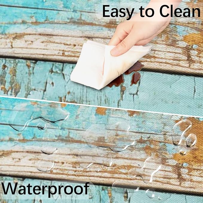 Teal Wooden Texture Outdoor Fitted Round Tablecloth with Umbrella Hole, 36"-44" Elastic Patio Table Cloth with Zipper Oil-Proof Waterproof Patio Table Cover for Picnic Party Spring Decoration