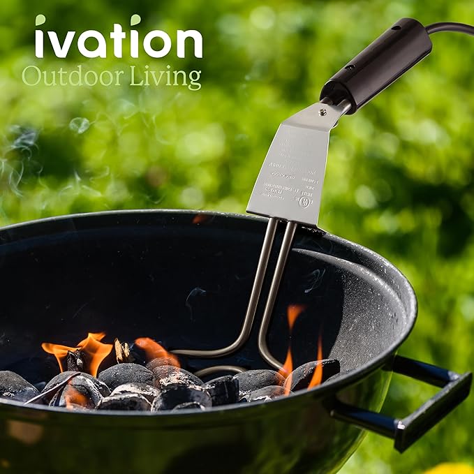 Ivation Premium 500W Electric Charcoal Starter (Small) – Quickly Ignite BBQ Grills Without Lighter Fluid or Matches – Double-Ring Design with Longer, Angled Handle Safely Heats in Just 6 Minutes