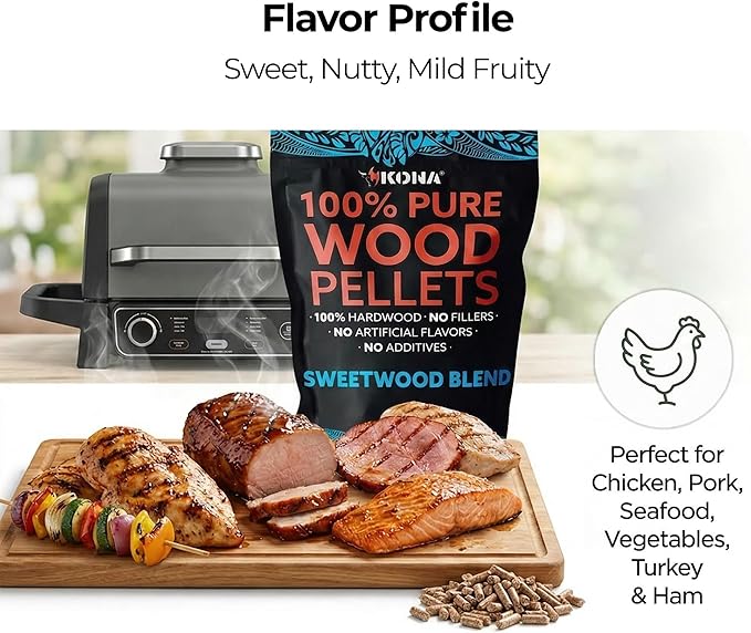 Kona Sweetwood Blend Smoker Pellets, Intended for Ninja Woodfire Outdoor Grill, 2 lb Resealable Bag