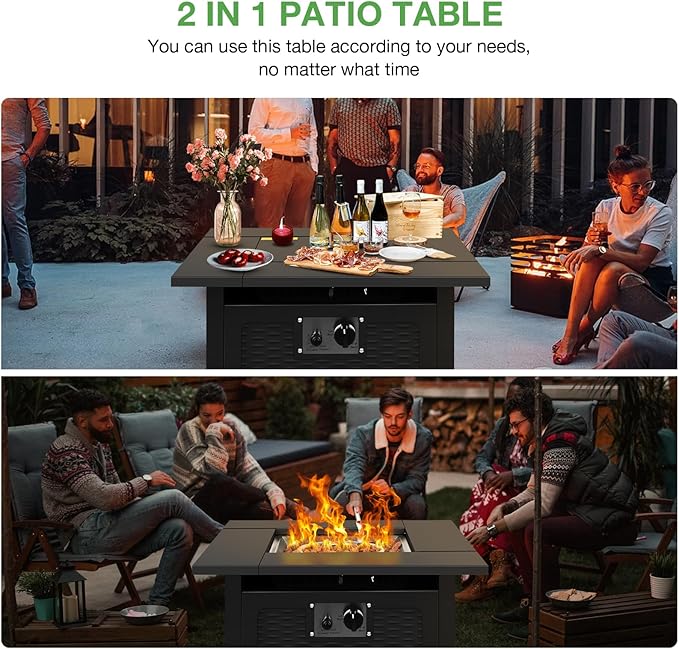 hykolity 28 inch Fire Pit Table, 50000 BTU Patio Heater, 2 in 1 Outdoor Gas Fire Pit with Removable Lid & Lava Stone, CSA-Certified for Gas Fire Pit, Deck Garden Backyard