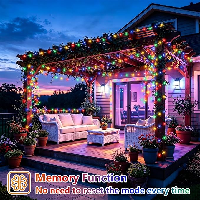 YEGUO 4 Pack Multicolor Solar Fairy Lights, Each 33ft 100 LED Christmas Lights Outdoor Waterproof, 8 Modes Sliver Wire Solar String Lights