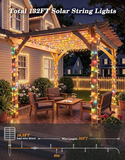 2 Pack 200LED Solar Christmas String Lights Outdoor Waterproof | Total 132FT Twinkle Lights with 8 Lighting Modes Remote for Outside Christmas Trees Decorations, Multicolor