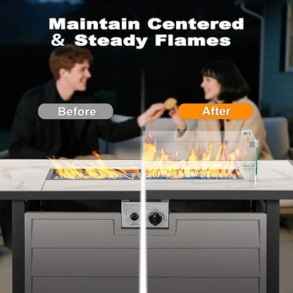 Nuu Garden 43'' Patio Propane Fire Pit Table, 50,000 BTU Gas Fire Pit with Marble-Textured Glass Top, Wind Guard, Lid, Glass Beads, CSA-Certified, 2-in-1 Outdoor Table for Gatherings, Ivory White