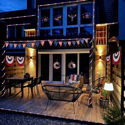 YEGUO Solar Rope Lights Outdoor Waterproof, 66ft 200 LED Red White and Blue Lights, 8 Modes Fairy Lights in Clear Thin Tube for Indoor Independence Memorial Day