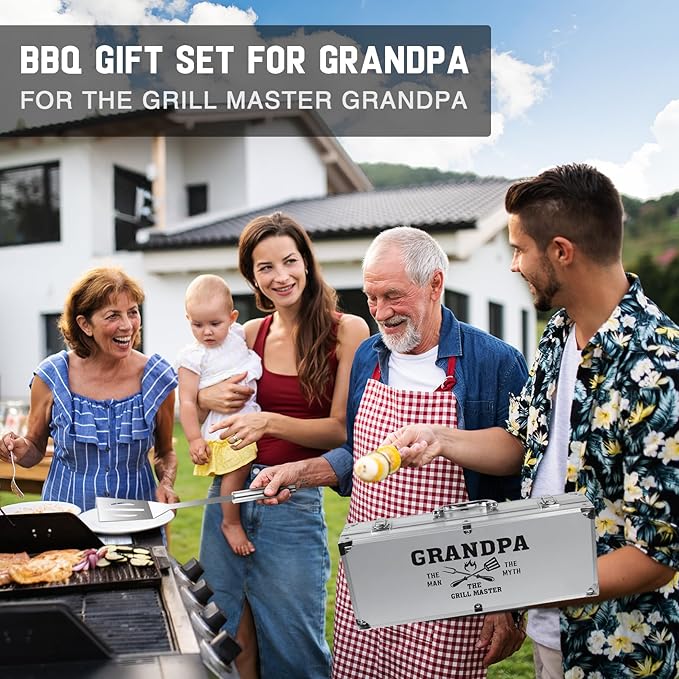 Grandpa Gifts for Fathers Day - Heavy Duty BBQ Grilling Accessories Kit for Outdoor Grill - Best Grandpa Gifts for Birthday Christmas