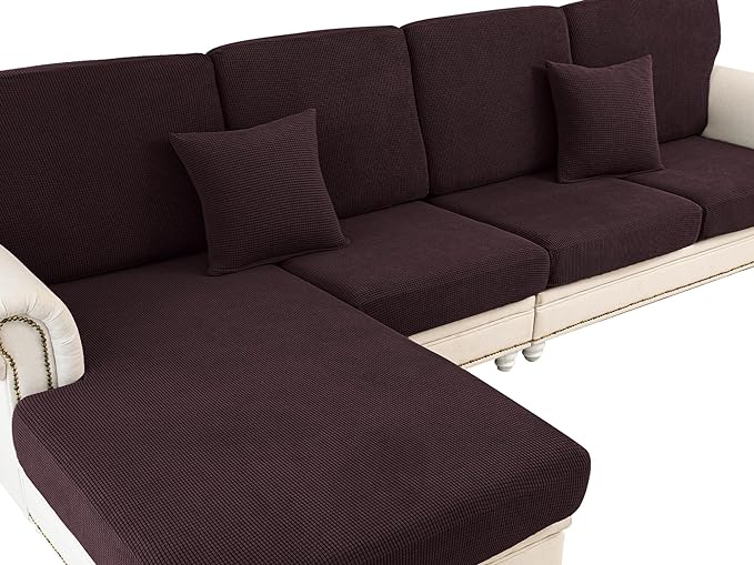 LA MEACK Couch Cushion Covers Seat Cushion Cover Stretch Couch Cover Separate Sectional Sofa Slipcovers Furniture Protector(3 Pieces for Seat or Sofa Backrest, Brown)