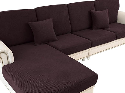 LA MEACK Couch Cushion Covers Seat Cushion Cover Stretch Couch Cover Separate Sectional Sofa Slipcovers Furniture Protector(3 Pieces for Seat or Sofa Backrest, Brown)