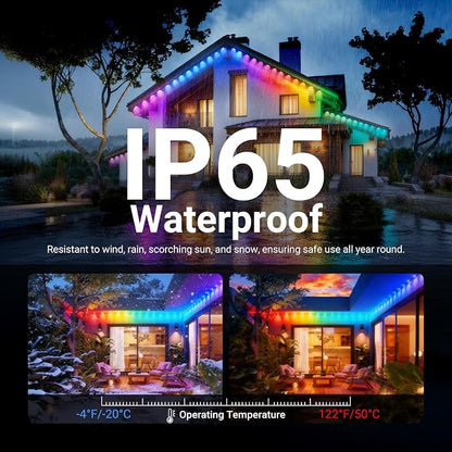 NEEWER 144ft Permanent Outdoor Lights for House Decor, Smart AI RGB IC CW Outside Eaves String Christmas Lighting, 90 LED Lights, App Control 50+ Scenes IP65 Waterproof, Compatible with Alexa, NR02