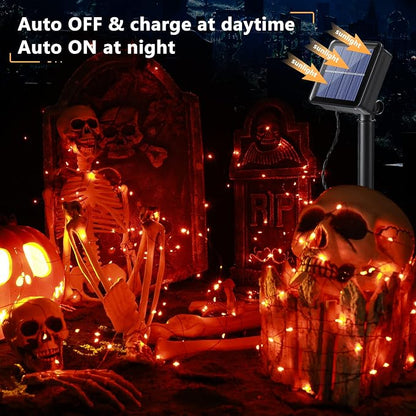 Brizled Solar Orange Fairy Lights, Outdoor Twinkle Halloween LED Lights | 2 Pack Total 78FT 240 LED; Black Wire; 8 Mode; Waterproof; Orange Fall String Light for Outside Party Tree Fence Garden Decor