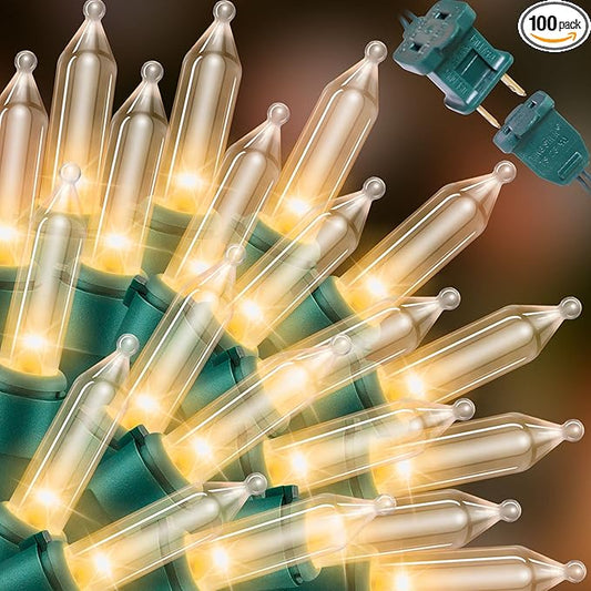LAMPHOME Clear Warm White Christmas String Lights, 100 Count 19.6Ft Incandescent Mini Lights, Green Wire Waterproof Indoor Outdoor String Lights for Xmas Tree, Garland & Holiday Party Decor
