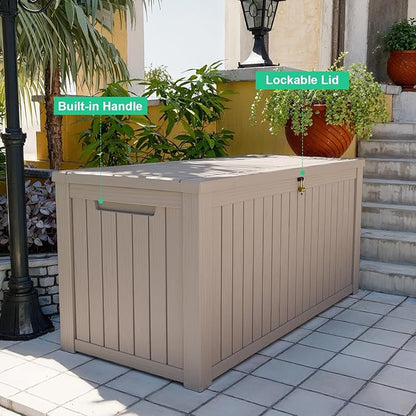 ROJIK 200 Gallon Deck Box Outdoor, Waterproof Outdoor Storage Boxes with Lids, Outside Resin Lockable Storage Box for Patio Cushions, Garden Tools(Grey)