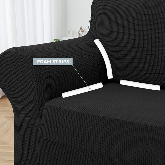 LURKA Stretch Oversized Couch Cover, 1 Piece 4 Seater Sofa Slipcover, Black | Soft Stretch Jacquard, Fits 94"-110" Oversized Sofas, Elastic Bottom for Secure Fit, Machine Washable, Pet & Kid Friendly