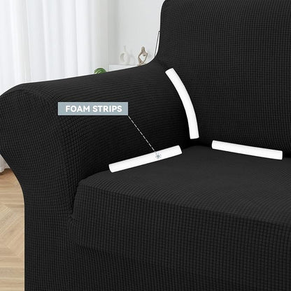 LURKA Stretch Oversized Couch Cover, 1 Piece 4 Seater Sofa Slipcover, Black | Soft Stretch Jacquard, Fits 94"-110" Oversized Sofas, Elastic Bottom for Secure Fit, Machine Washable, Pet & Kid Friendly