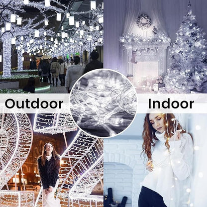 4 Pack String Lights Battery Operated with Timer, 66FT 200 LED Waterproof Battery Twinkle Lights, 8 Modes Fairy Light for Indoor & Outdoor Party Bedroom Porch Tree Christmas Decorations (Cool White)