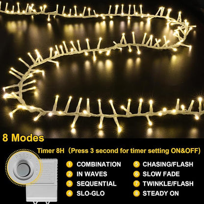 500 LED String Lights - 46ft 500LED Outdoor/Indoor Plug-in Twinkle Fairy Lights with 11 Modes - Warm White