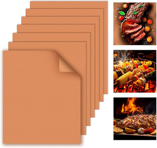 WIBIMEN Grill Mats for Outdoor Grill, Copper 7pcs Grill Mat, 100% Non-Stick PFOA Free 15.75 x 13", Heavy Duty, Reusable and Easy to Clean - Gas Charcoal & Electric BBQ