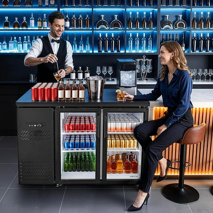 VEVOR Back Bar Cooler, 11.8 Cu. Ft Counter Height Beverage Refrigerator, Commercial Display Fridge w/ 2 Glass Doors, LED Lighting, Shelves, Fan Cooling Beer Wine Cooler for Pub, Merchandiser, Office