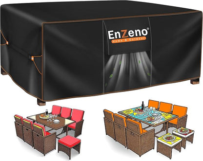 Enzeno Patio Furniture Set Cover, Outdoor Sectional Sofa Couch Set Covers Waterproof, Garden Dining Table Chair Set Cover Outside Rectangular Heavy Duty Weatherproof 71" L x 39" W x 29" H Black
