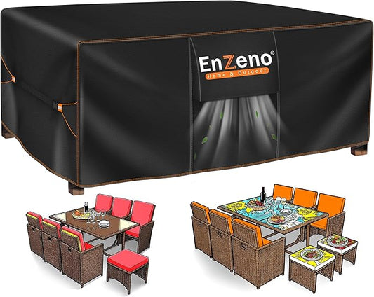Enzeno Patio Furniture Set Cover Waterproof, Outdoor Dining Coffee Table Chair Covers Rectangular, Heavy Duty Outside Weatherproof Sectional Set Covers for Protection 74" L x 47" W x 28" H Black