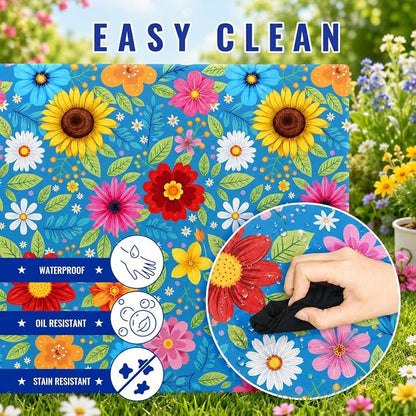 Cinrobiye 3PCS Floral Picnic Table Cover Set Fitted Elastic Waterproof Tablecloth with Bench Covers Blue Flower Camping Table Cover for Outdoor Picnic Camping Backyard BBQ 72 x 30 Inch