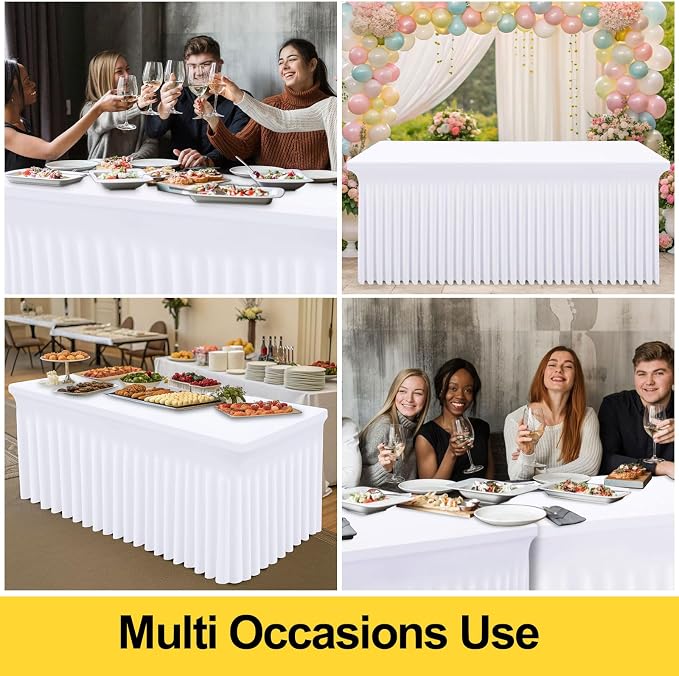 Smiry Spandex Elastic Fitted Table Cloth Skirt for 2.5FT Rectangle Table | Stretch Washable Table Cloth, Banquet Table Cover for Wedding, Party, Indoor & Trade Shows, (White, 30Lx20Wx30H)