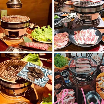 Table Top Round Clay Charcoal Stove, Japanese Ceramic Pottery Barbecue Stove, Outdoor Charcoal Stove with Wire Mesh Grill (A)