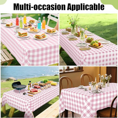 Smiry Picnic Table Cloth, Vinyl Tablecloths with Flannel Backing, 60"x84" | Waterproof Rectangle Table Cloth, Wipeable Buffalo Plaid Table Cover for Indoor and Outdoor (Pink & White)