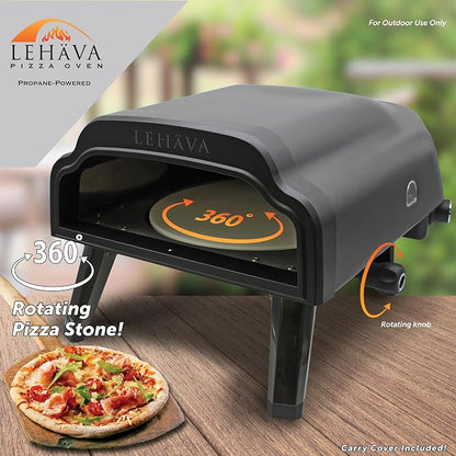 Flame King LEHAVA 14-inch, 360 Degree Rotating Non-Stick Pizza Stone, Portable Outdoor Propane Pizza Oven Countertop with Cover Bag, Piezo Auto Ignition for Camping, Backyard, and Tailgating