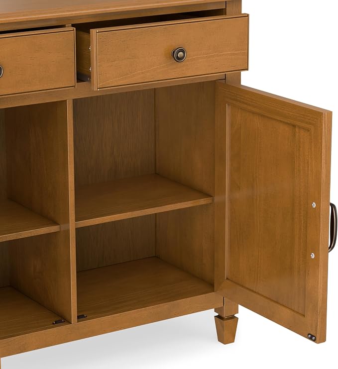 SIMPLIHOME Connaught 40" Solid Wood Cabinet in Light Golden Brown | Traditional slim entryway and living room organizer for hats, gloves, shoes and keys with space-saving storage design.