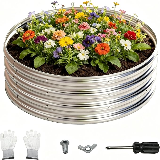 PROWORX 48 Inch Outdoor Fire Pit Ring, Round Galvanized Portable Fire Pit for Camping, Metal Steel Bonfire Fire Ring for Outside, Backyard