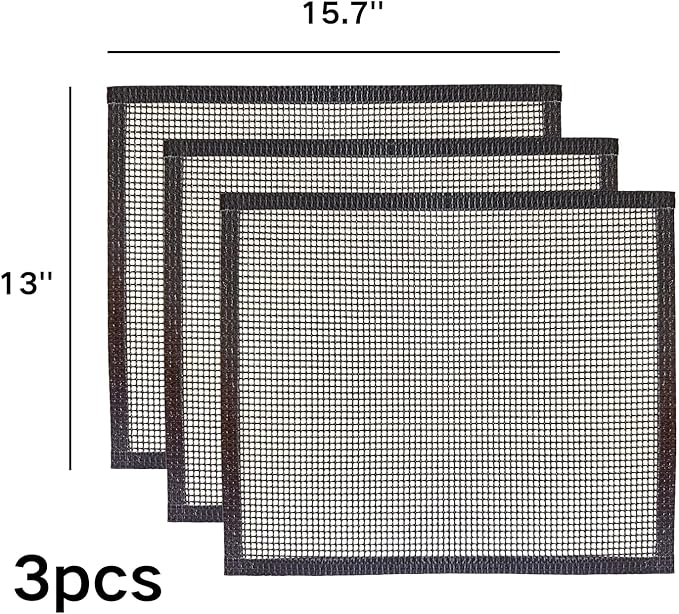 3 Pack Grill Mesh Mat Outdoor Grill, Heavy Duty and Non Stick BBQ Grilling Mats & Baking Mats, Resuable and Easy to Clean, Works on Gas Charcoal and Electric BBQ (15.7 x 13 Inch x 3 pcs)