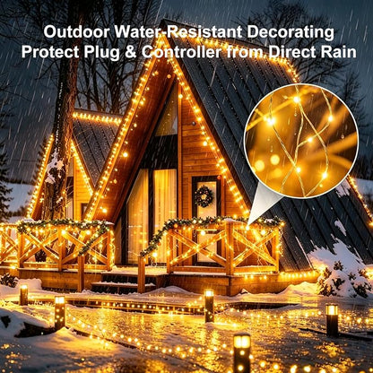 Outdoor String Lights 197ft 1000 LED Warm White Silver Copper Wire Fairy Lights with Remote Listed Plug-in Christmas Lights 8 Modes Low Voltage Twinkle Lights for Garden Patio Yard Tree Wedding Party