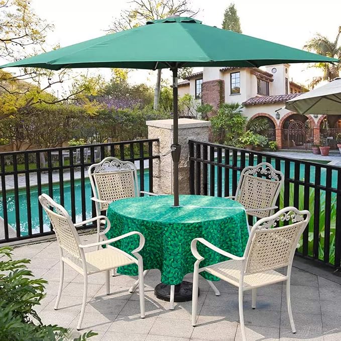 EHouseHome Outdoor and Indoor 60inch Round Tablecloth with Umbrella Hole and Zipper, Waterproof Zippered Patio Cloths, Spring/Summer Table Covers for Backyard Circular Table/BBQs/Picnic