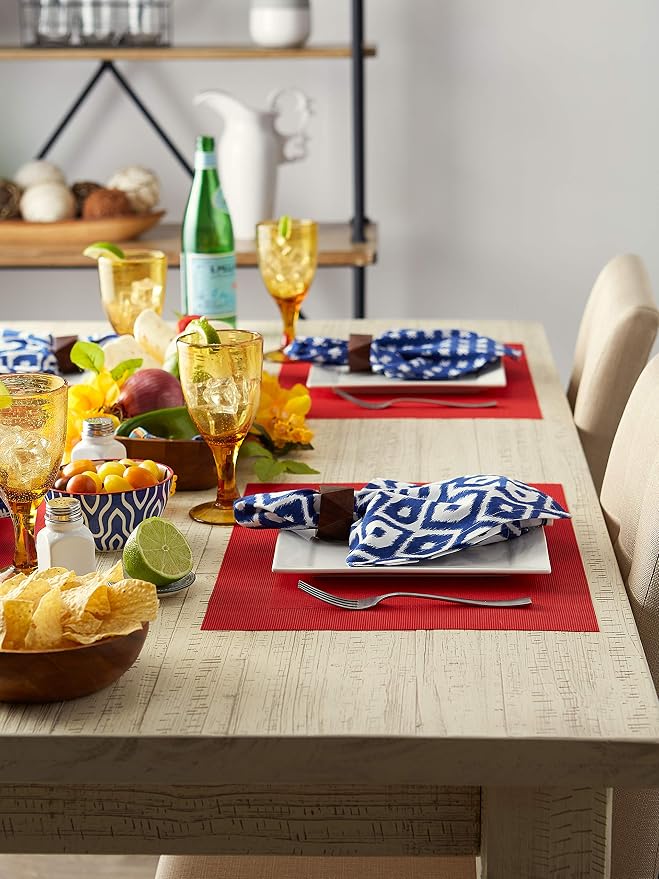 DII PVC Tabletop Collection Woven Indoor/Outdoor, Placemat Set, 13x17.25, Tango Red, 6 Piece (Pack of 12)