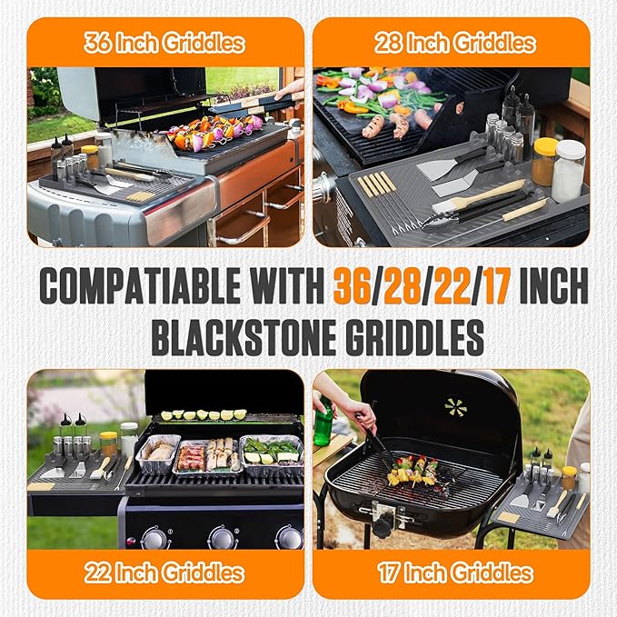 Griddle Accessories for Blackstone – Silicone Griddle Mat & Grease Cup Liners (2 Pack) – Fits 36” 28” 22” 17” Blackstone Griddles – BBQ Grilling Kits Set Gifts for Men (Grey)