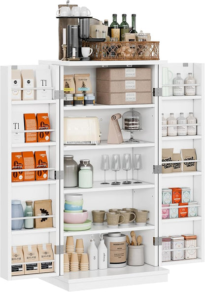 Shintenchi Kitchen Pantry Cabinet,5 - Layer Storage Cupboard with Adjustable Shelves for Organizing and Storing Food Items,47'' Versatile Buffet Sideboard for Kitchen, Bathroom and Laundry,White